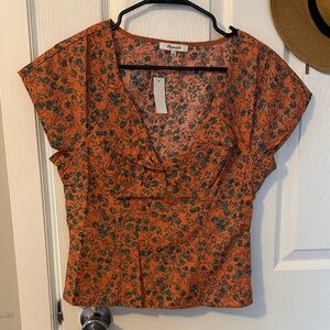 Madewell Orange and Green Floral Blouse